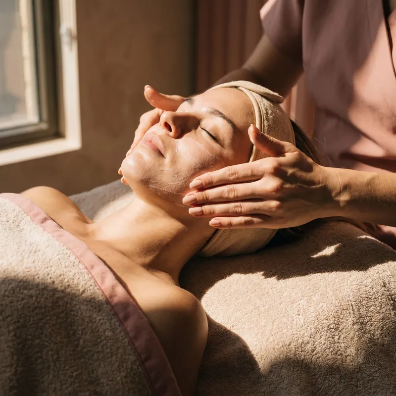 Paciente recebendo cuidado facial de pele